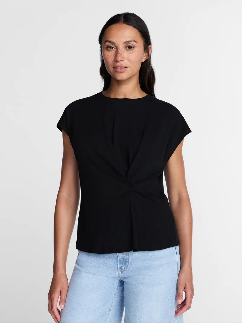 Time and Tru Women's Twist-Front Tee with Short Sleeves, Sizes XS-XXXL | Walmart (US)