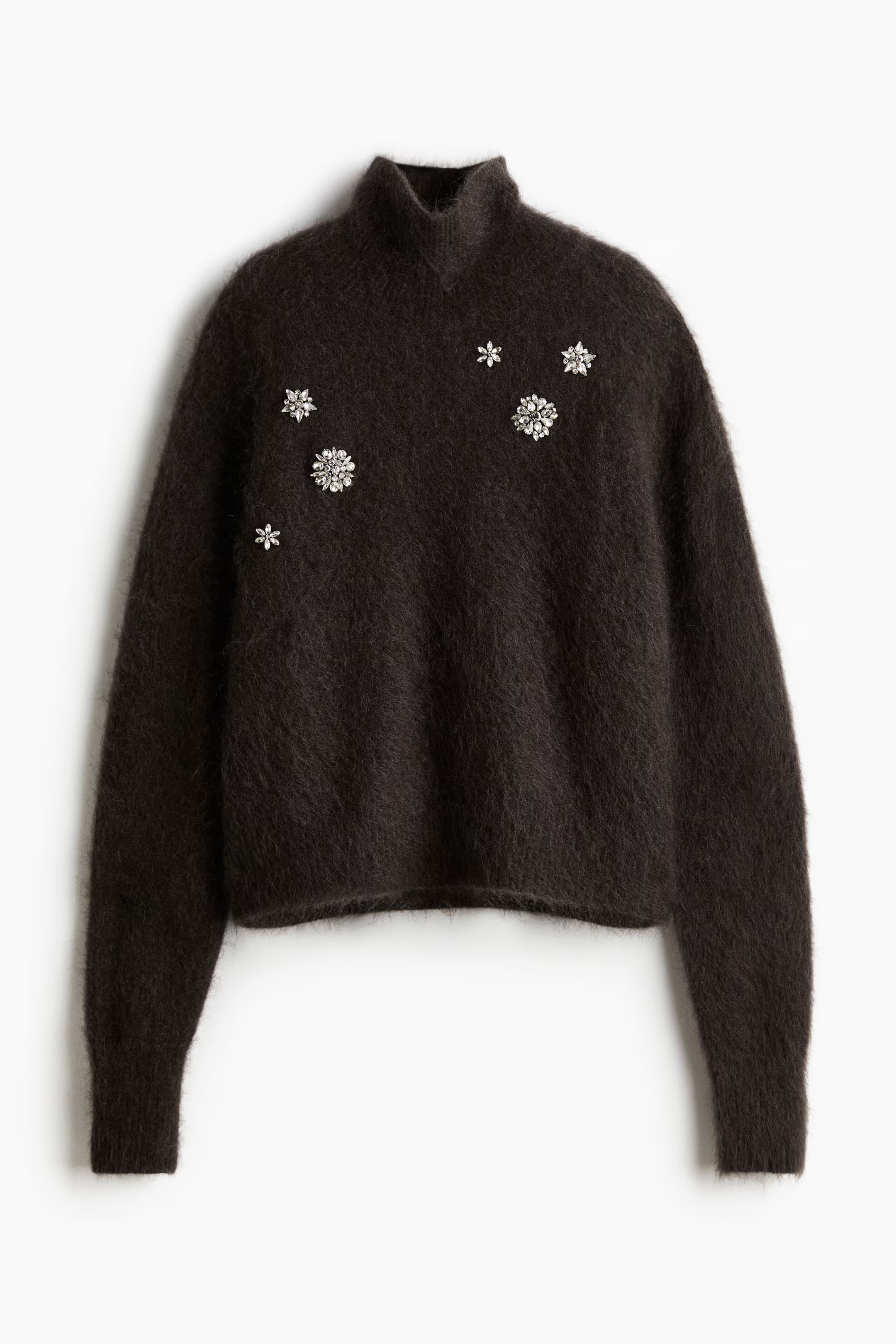 Rhinestone-embellished mohair-blend jumper - Dark brown - Ladies | H&M GB | H&M (UK, MY, IN, SG, PH, TW, HK)