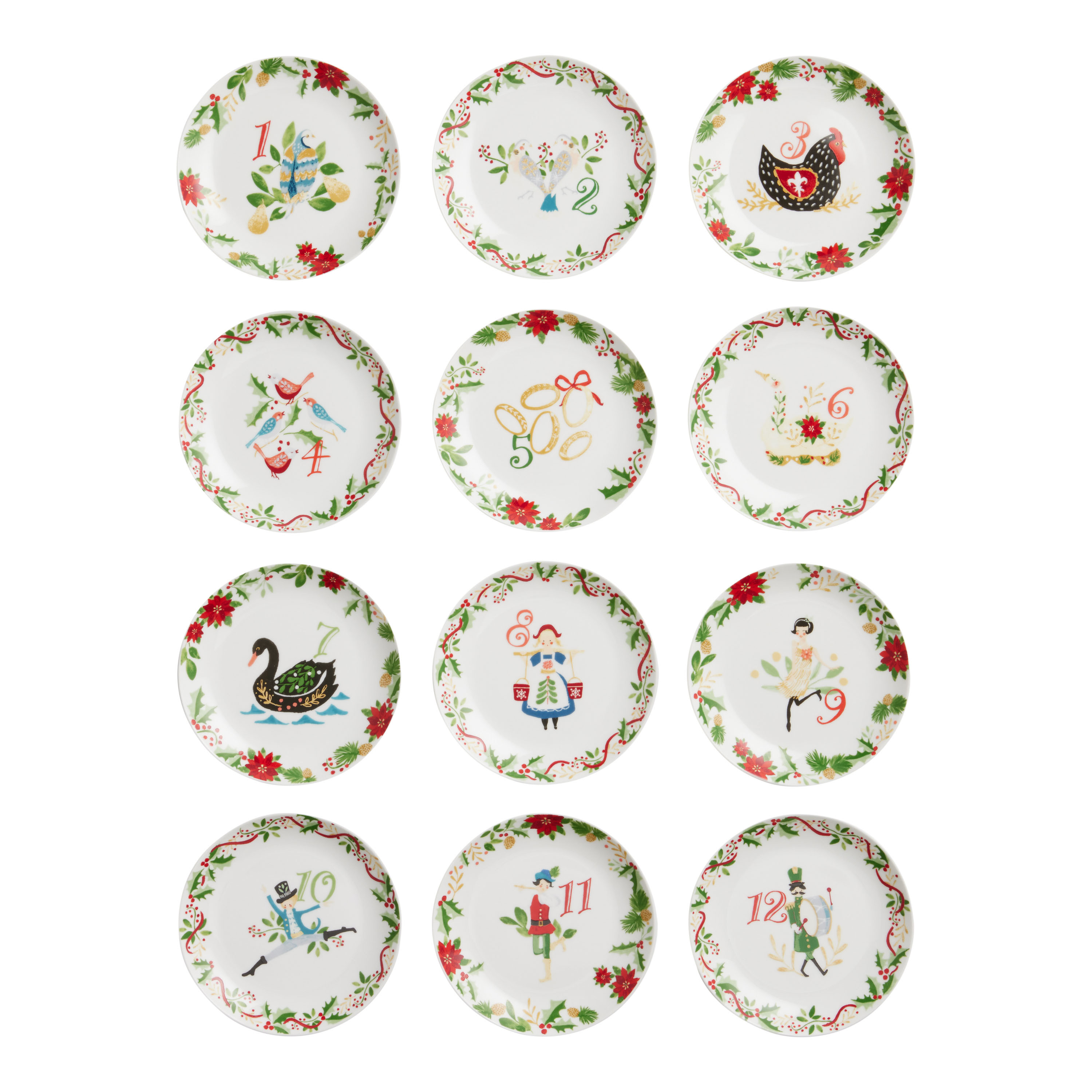 Twelve Days of Christmas Porcelain Appetizer Plate 12 Pack | World Market
