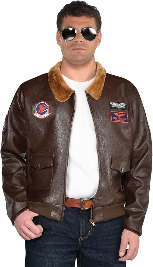 Amazon.com: Amscan Top Gun Maverick: Bomber Jacket Party Costume Mens' Plus XXL Brown 1 Pc. : Clo... | Amazon (US)