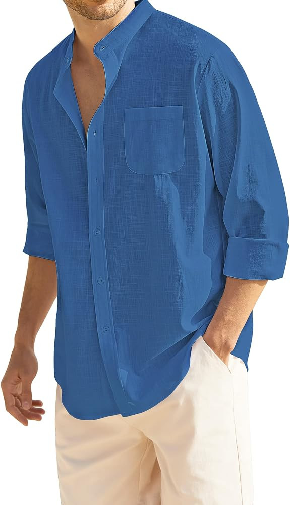 COOFANDY Men's Long Sleeve Cotton Linen Shirt Beach Button Down Shirts Casual Button... | Amazon (US)