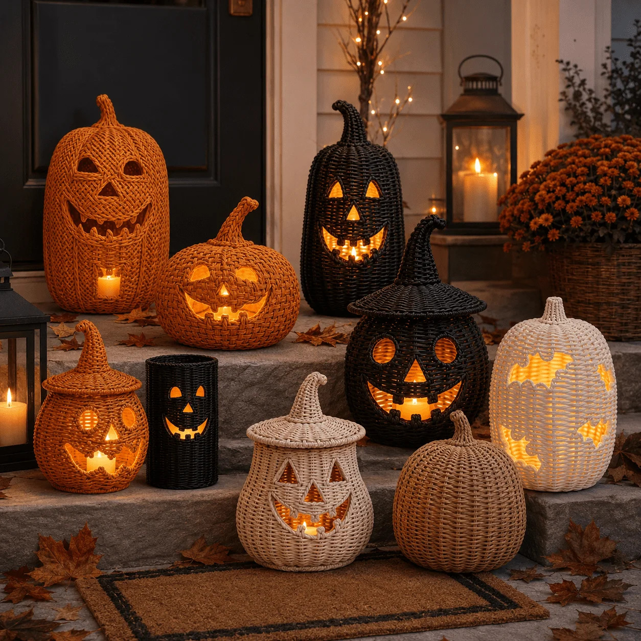 Aximioll Halloween Black Woven Bat Cutout Pumpkin Decor, Hand Woven Rattan Wicker Style Statue, Trick or Treat Candy Bowl Lantern for Porch Entryway Fireplace Mantel Table, Black Small, 6.29 Inches | Walmart (US)