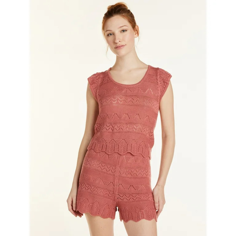 No Boundaries Juniors’ Crochet Top and Shorts Set, 2-Piece, Sizes XS-XXXL | Walmart (US)