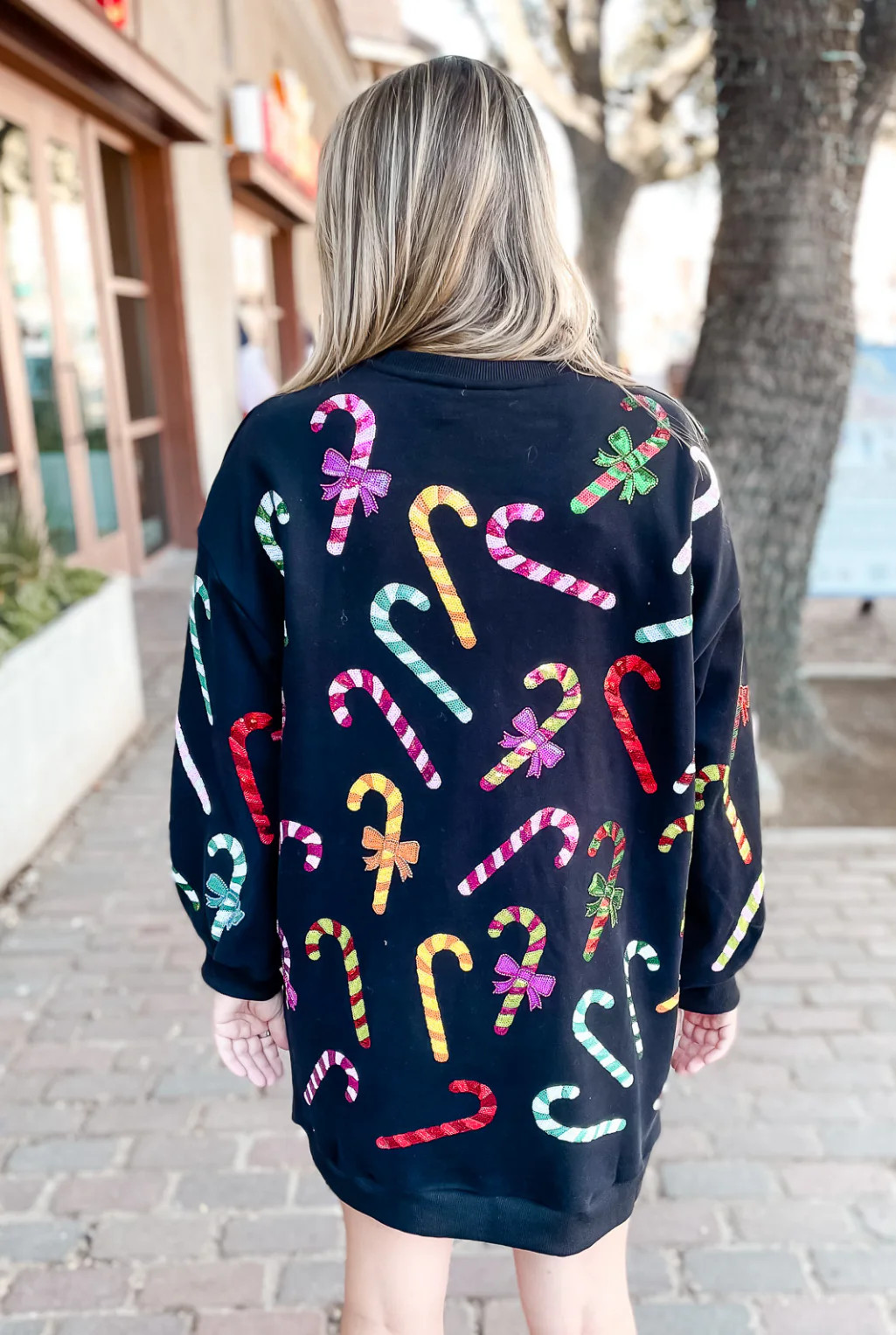 Rainbow Candy Cane Sweatshirt Dress XLarge | Tucker Brown