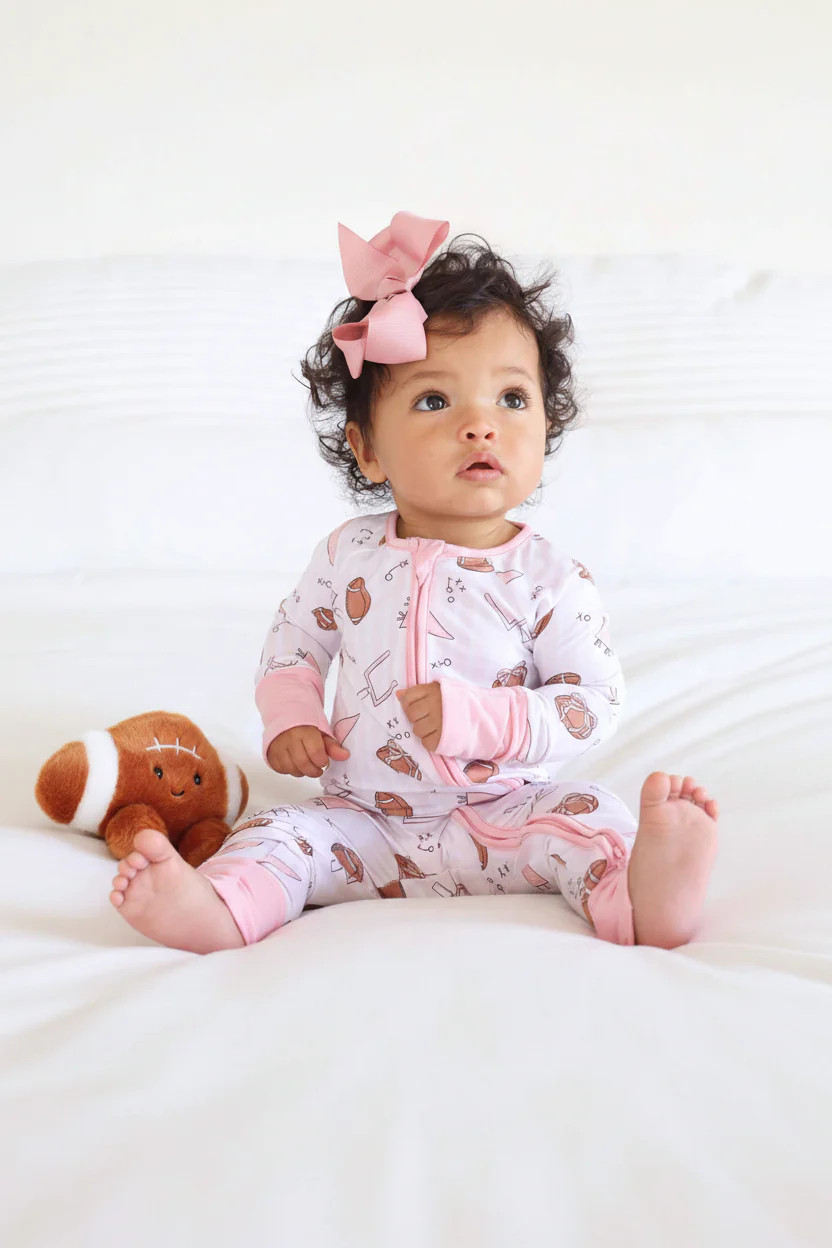 Tiny Touchdowns Convertible Zip Romper | Pink | Caden Lane