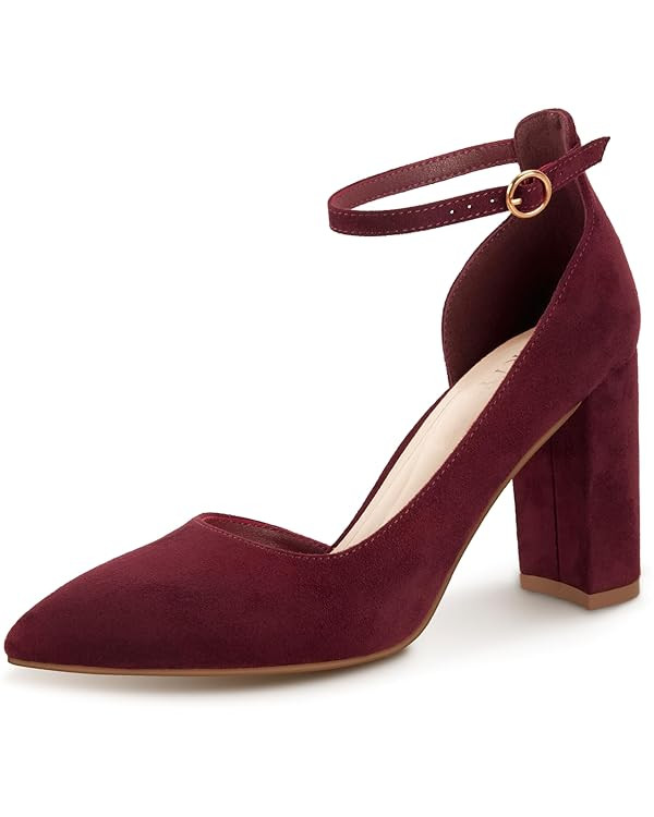 Women's Closed Toe Pumps 3-Inch Chunky Heels Pumps Ankle Strap Dress Wedding Shoes | Amazon (US)