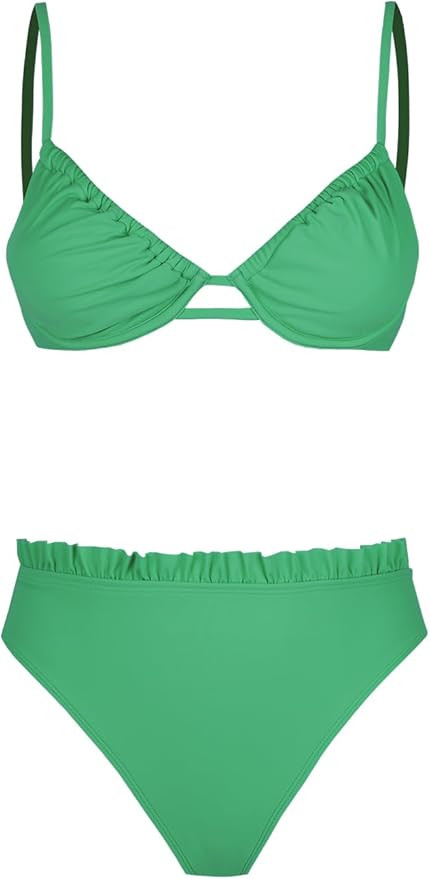 CUPSHE Women Swimsuit Bikini Set High Waisted Push Up Cheeky Drawstring Two Piece Bathing Suit | Amazon (US)