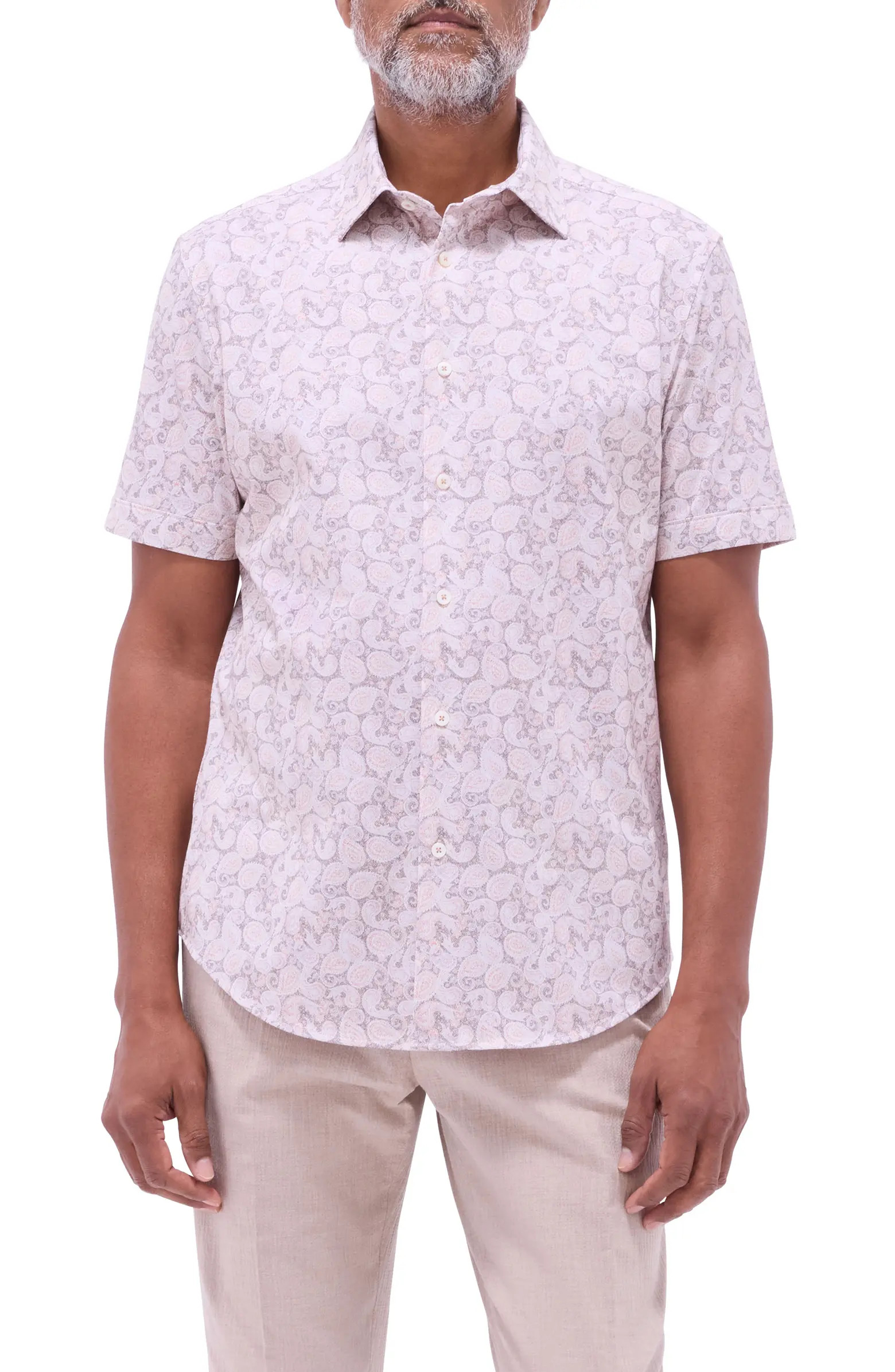 Bugatchi Miles OoohCotton® Paisley Short Sleeve Button-Up Shirt | Nordstrom | Nordstrom