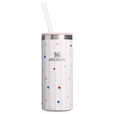 Stanley 10 oz Slim Stainless Steel All-Occasions Can Chiller with Lid and Straw Pink Starry Stripes | Target