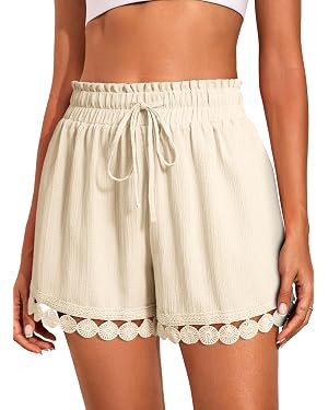 Dokotoo Womens Shorts Summer Casual Loose Elastic Waist Drawstring Lace Boho Beach Cover Up Short... | Amazon (US)