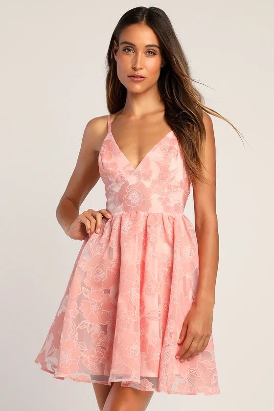 Floral Feelings Pink Floral Jacquard Babydoll Mini Dress | Lulus (US)