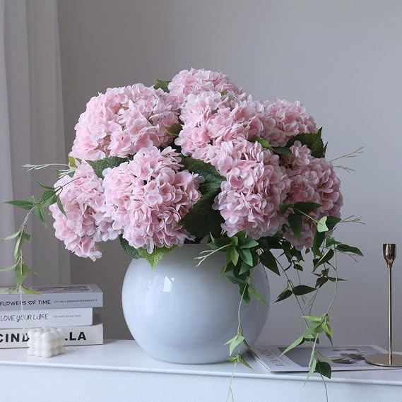 Pink Hydrangea Artificial Flowers, 4Pcs Fake Hydrangeas for Wedding Decor | Amazon (US)
