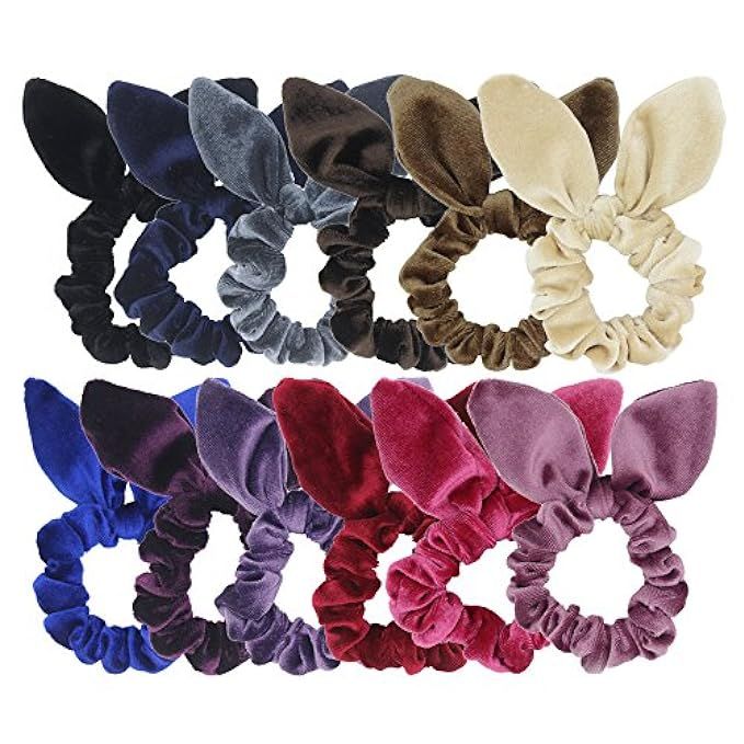 12 Pack Hair Scrunchies Velvet Scrunchy Bobbles Elastic Hair Bands (12pcs mix bunny velvet scrunchie | Amazon (US)