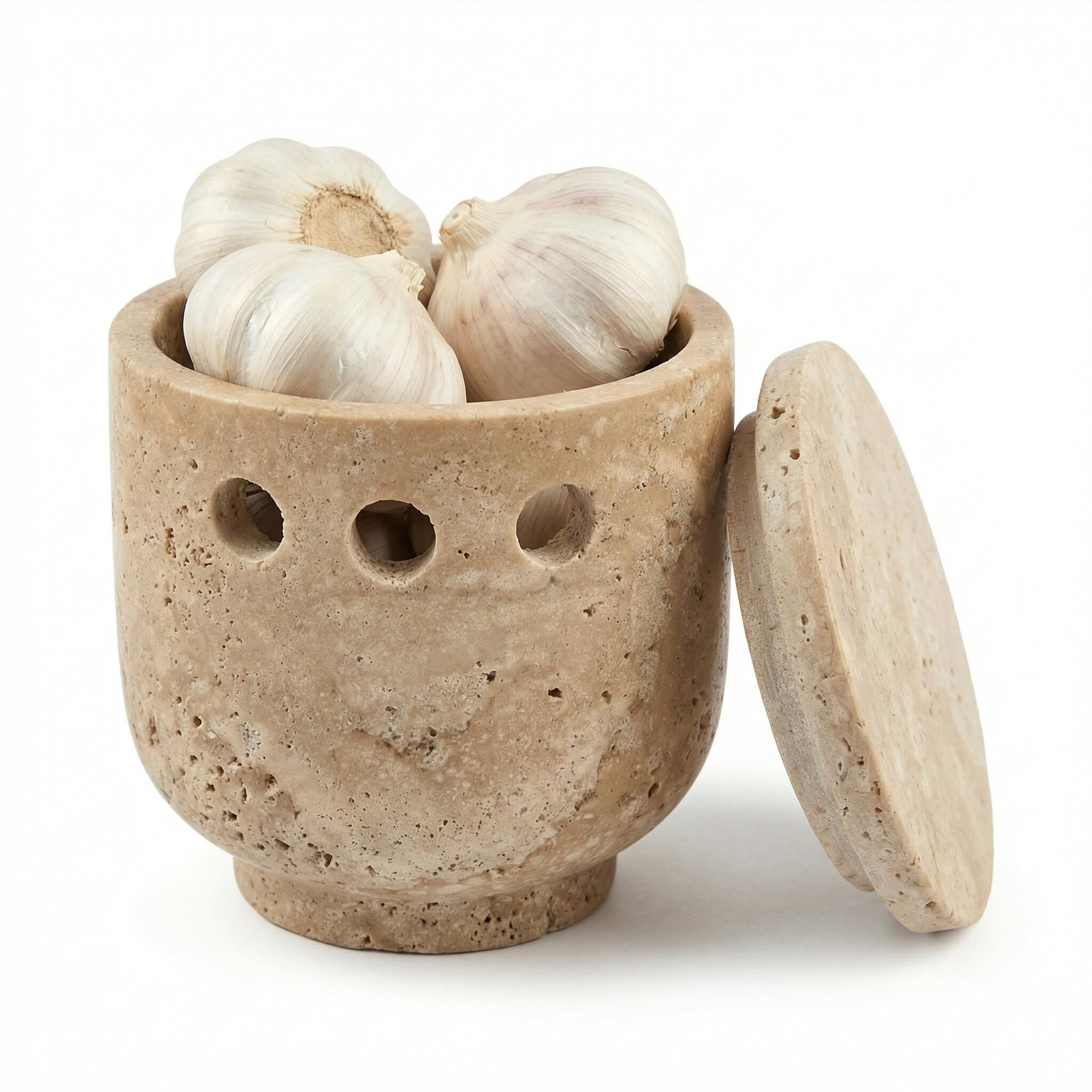 Travertine Stone Garlic Keeper, 4.5 Inch Handmade Marble Garlic Holder for Countertop, Breathable... | Amazon (US)