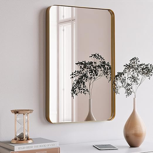 Clavie Gold Wall Mirror, 22x30 Inch Mirror for Bathroom Metal Frame Rounded Corner Rectangle Mirr... | Amazon (US)