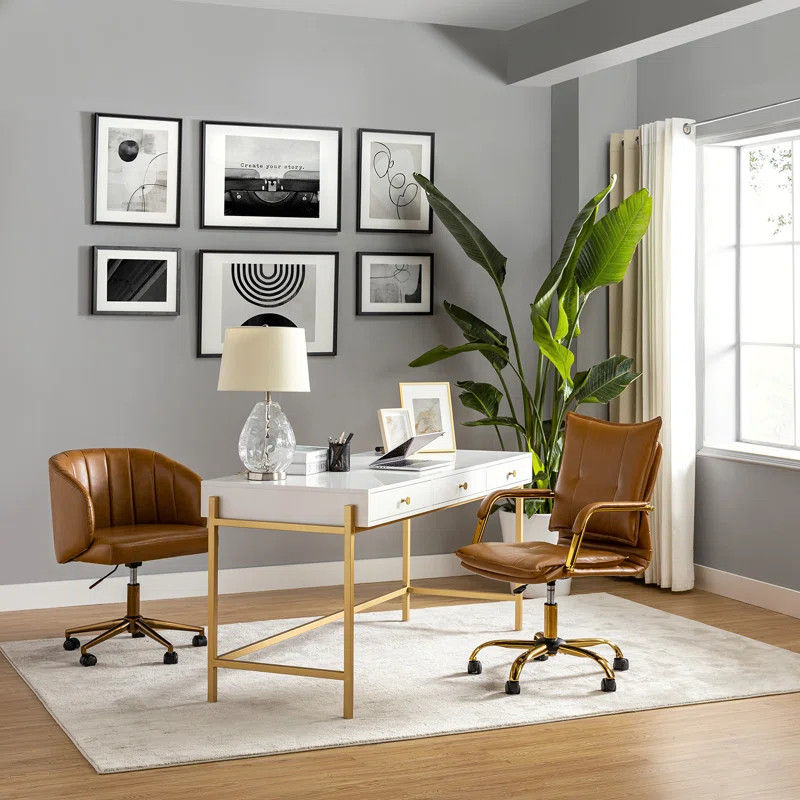 Lundgren Faux Leather Task Chair with Padded Arms | Wayfair North America