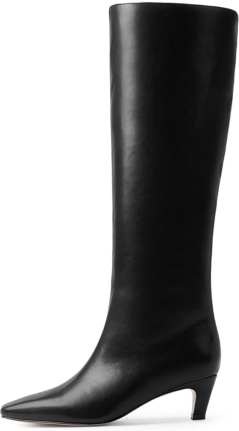 Knee High Boots Women Square Toe Kitten Heel Tall Boots | Amazon (US)