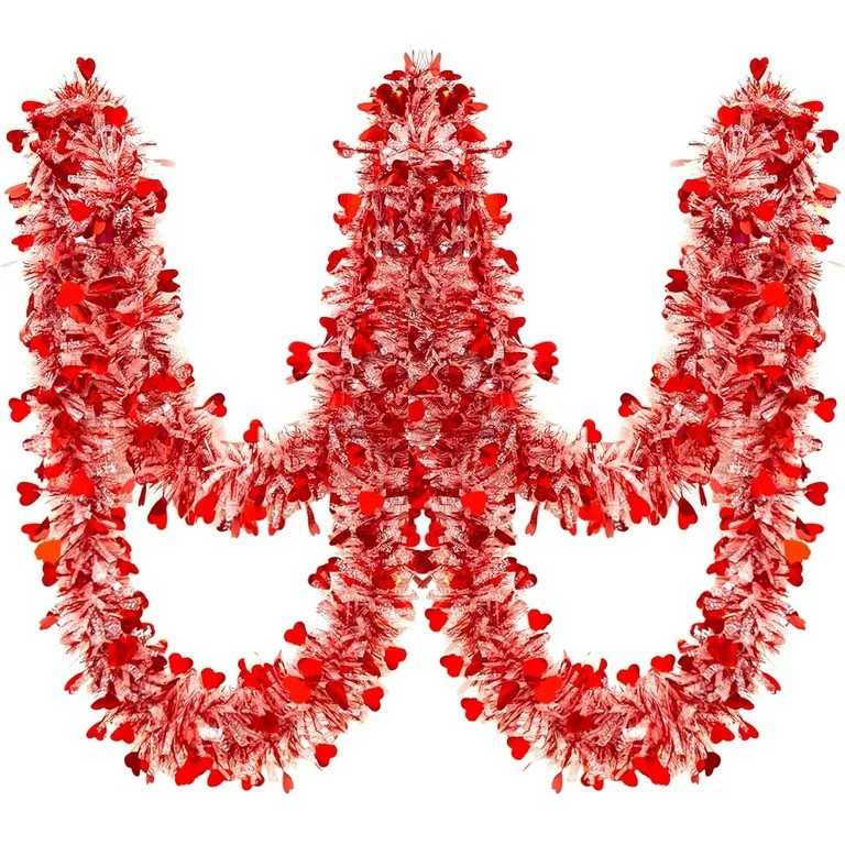 Lyacmy 33FT Valentine's Day Tinsel Garland,Red Heart Metallic Twisted Hanging Garland for Home We... | Walmart (US)