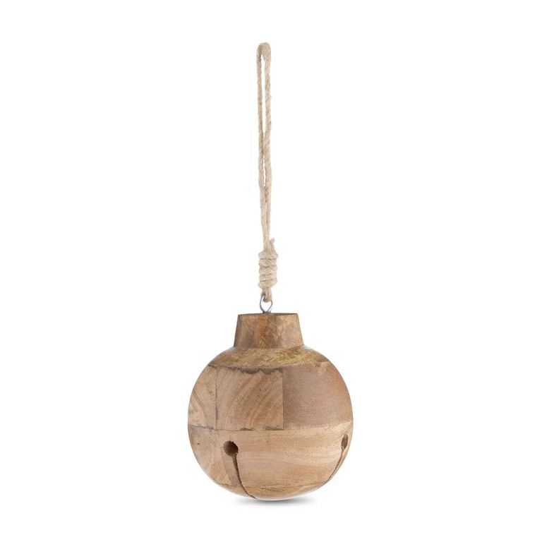 My Texas House Wood Jingle Bell Christmas Hanging Décor in Natural Finish, 6 inch | Walmart (US)