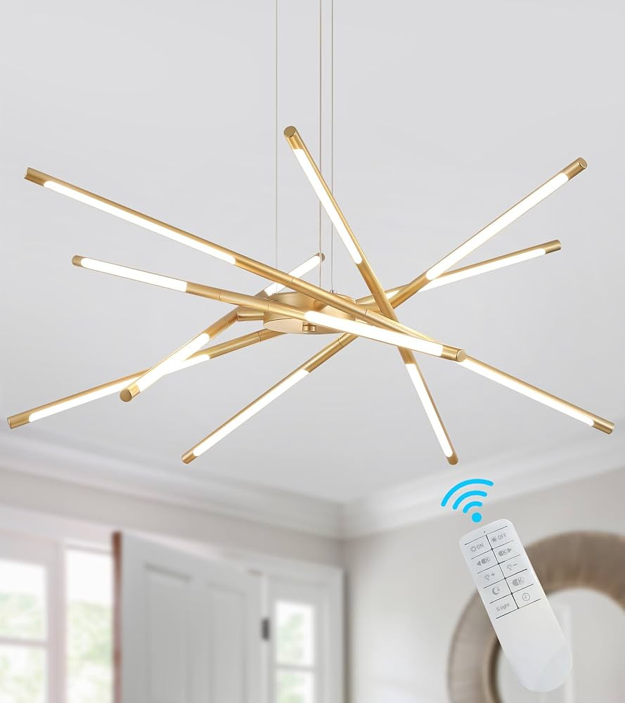 Q&S Modern Led Sputnik Chandelier,Contemporary Dimmable Gold Light Fixture with Remote for Dining... | Amazon (US)