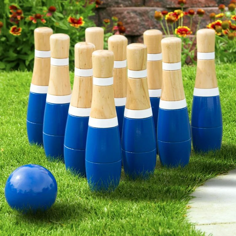 Hey Play 10-Pin Indoor/Outdoor Wood Bowling Set with 2 Balls and Carry Bag | Walmart (US)