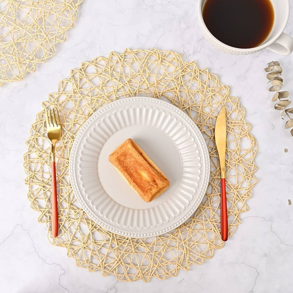 hviyoteam Woven Placemats Set of 12, 15 Inch Large Round Hollow-Out Table Mat, Non-Slip & Heat Re... | Amazon (US)