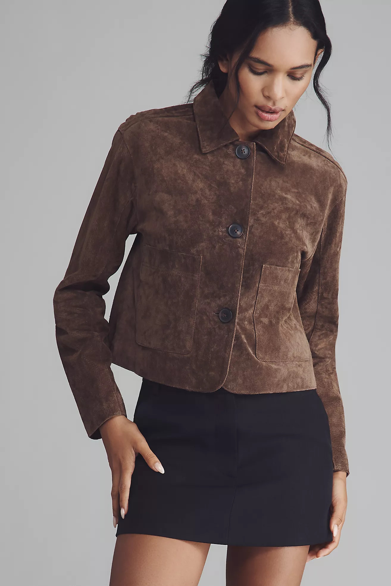 BLANKNYC Black Coffee Crop Suede Jacket | Anthropologie (US)