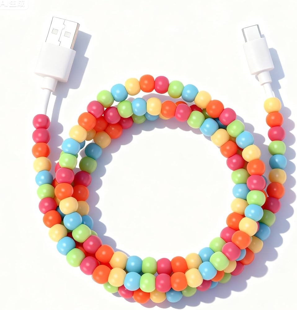 USB C Cable Beaded Phone Charger Cable, Cute Phone charging cord, USB A to USB C Pink Pearl Car C... | Amazon (US)