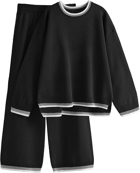 Tanming Women's Sweater Sets 2 Piece Outfits Knitted Pullover Jumper and Wide Leg Pants Tracksuit | Amazon (US)