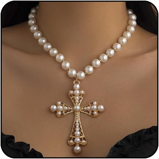 Pearl Cross Necklace Big Cross Pendants Necklaces for Women Chunky Pearl Necklace Gothic Cross Ne... | Amazon (US)