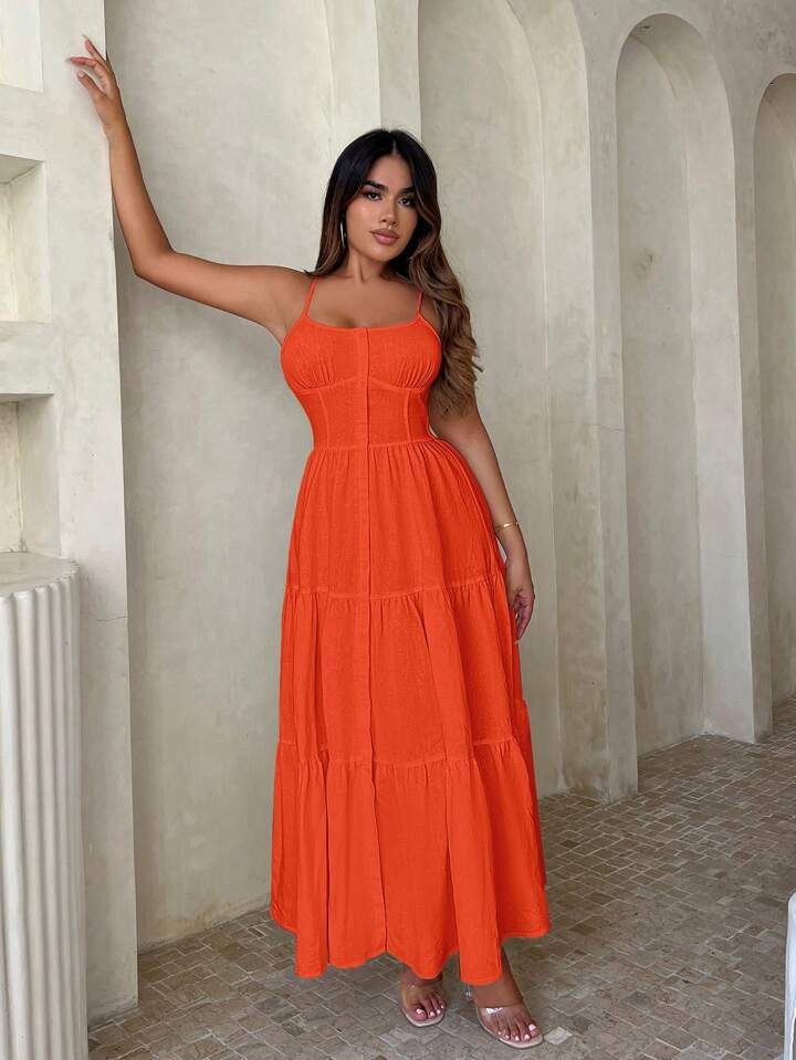 SHEIN SXY Solid Ruffle Hem Cami Dress | SHEIN