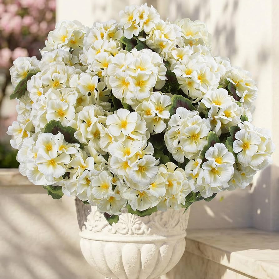 lovemoon 8 Pcs Artificial Geraniums for Outdoors Realistic Silk White Flowers UV Resistant Faux G... | Amazon (US)