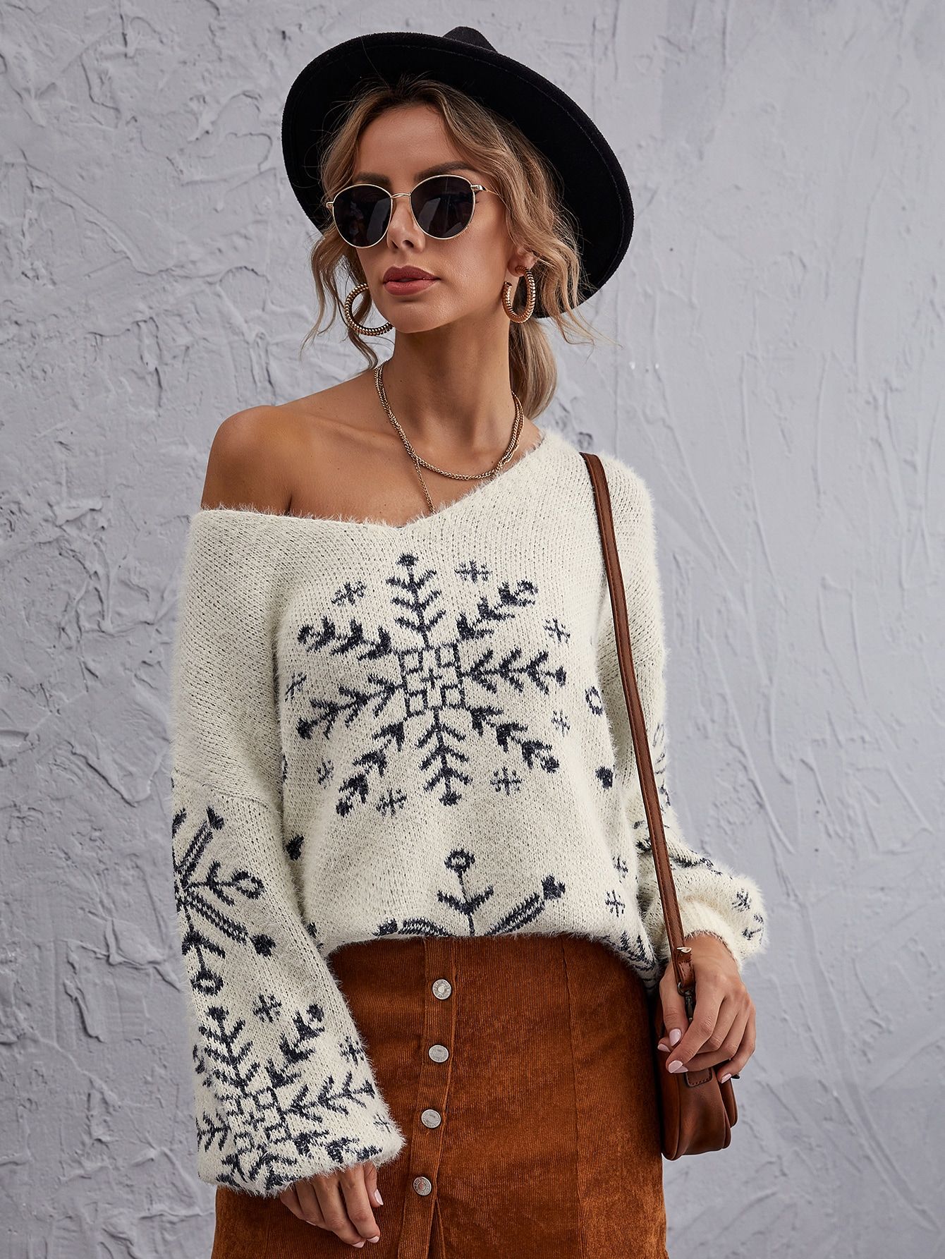 Drop Shoulder Snowflake Pattern Sweater | SHEIN