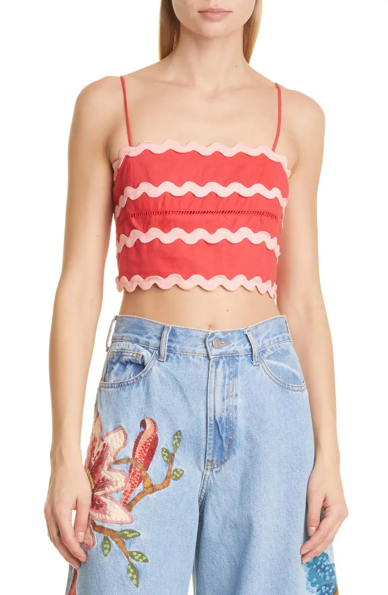 FARM Rio Stripe Tie Back Linen Blend Crop Camisole | Nordstrom | Nordstrom
