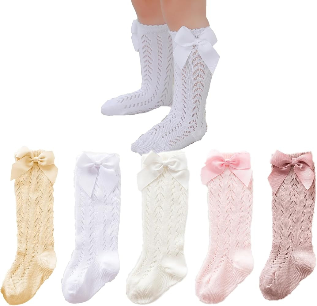 Baby Girls knee high socks Toddler Bow Mesh Breathable Dress Socks Kids Cotton Tube Uniform Stock... | Amazon (US)