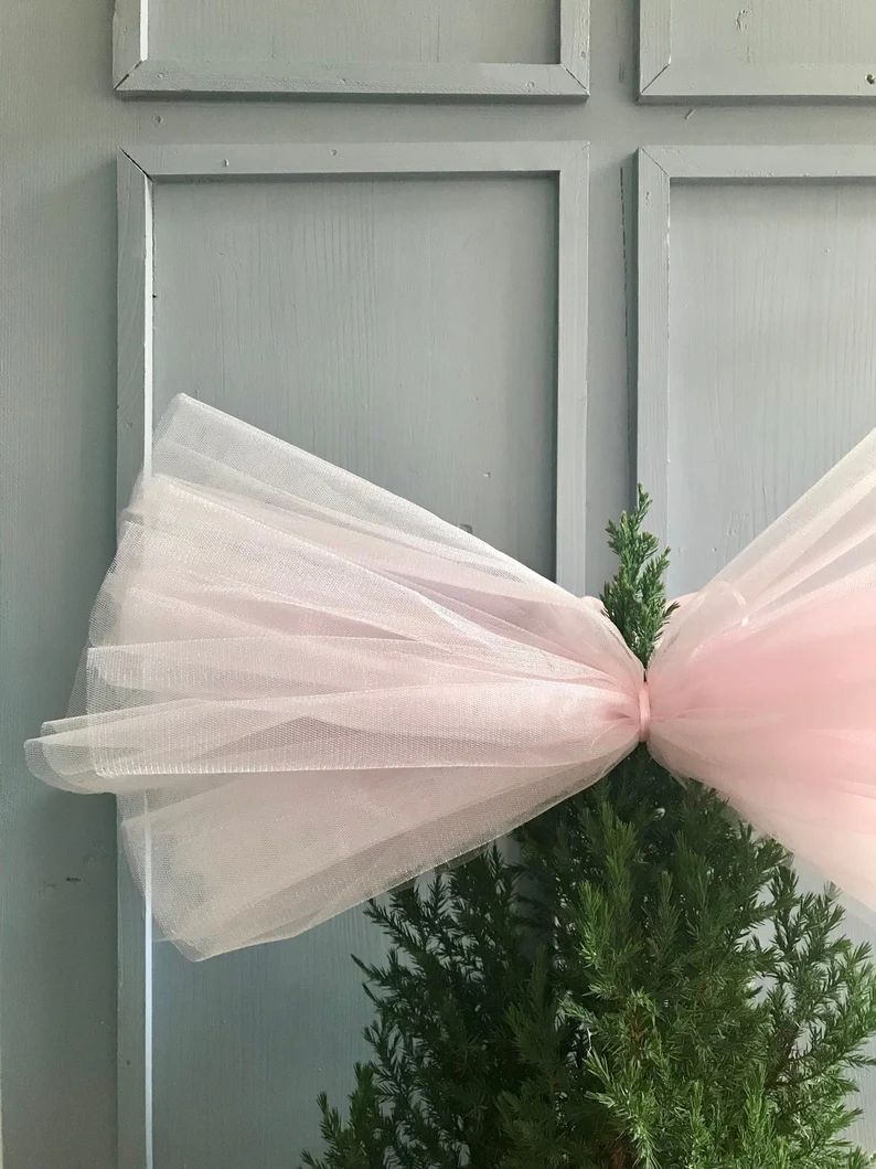 Christmas Tree Topper Tulle Bow. Xmas Blush Pink Bow Ornament. - Etsy | Etsy (US)