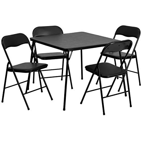 Flash Furniture Madison 5-Piece Folding Card Table and Chair Set, Black | Amazon (US)