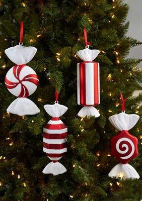 Nearly Natural 12 Inch Jumbo Assorted Candy Holiday Christmas Deluxe Shatterproof Ornament Set of 4 | Belk