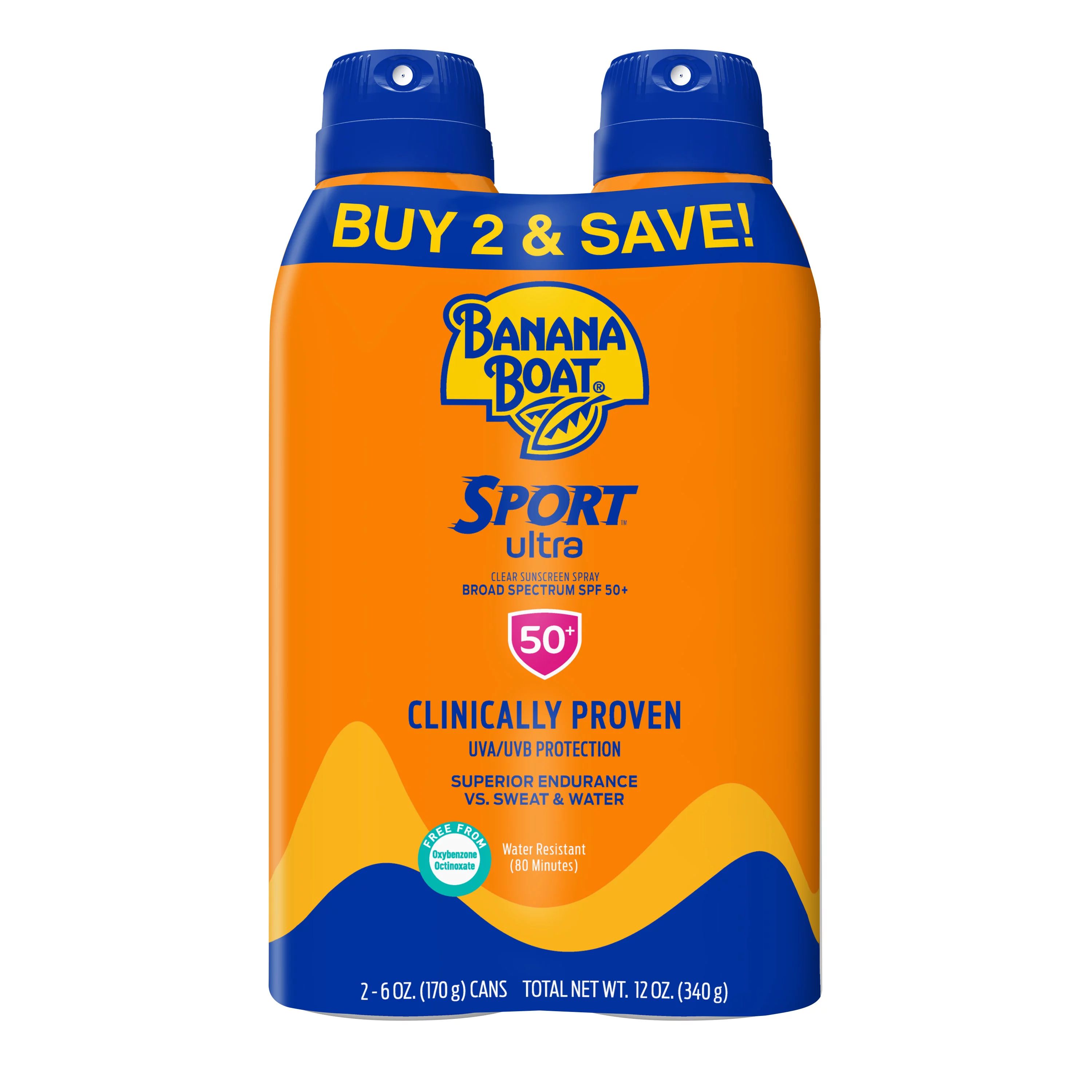 Banana Boat Sport Ultra Sunscreen Spray 12 Oz Twin Pack, SPF 50, Water Resistant Sunblock (80 Min... | Walmart (US)