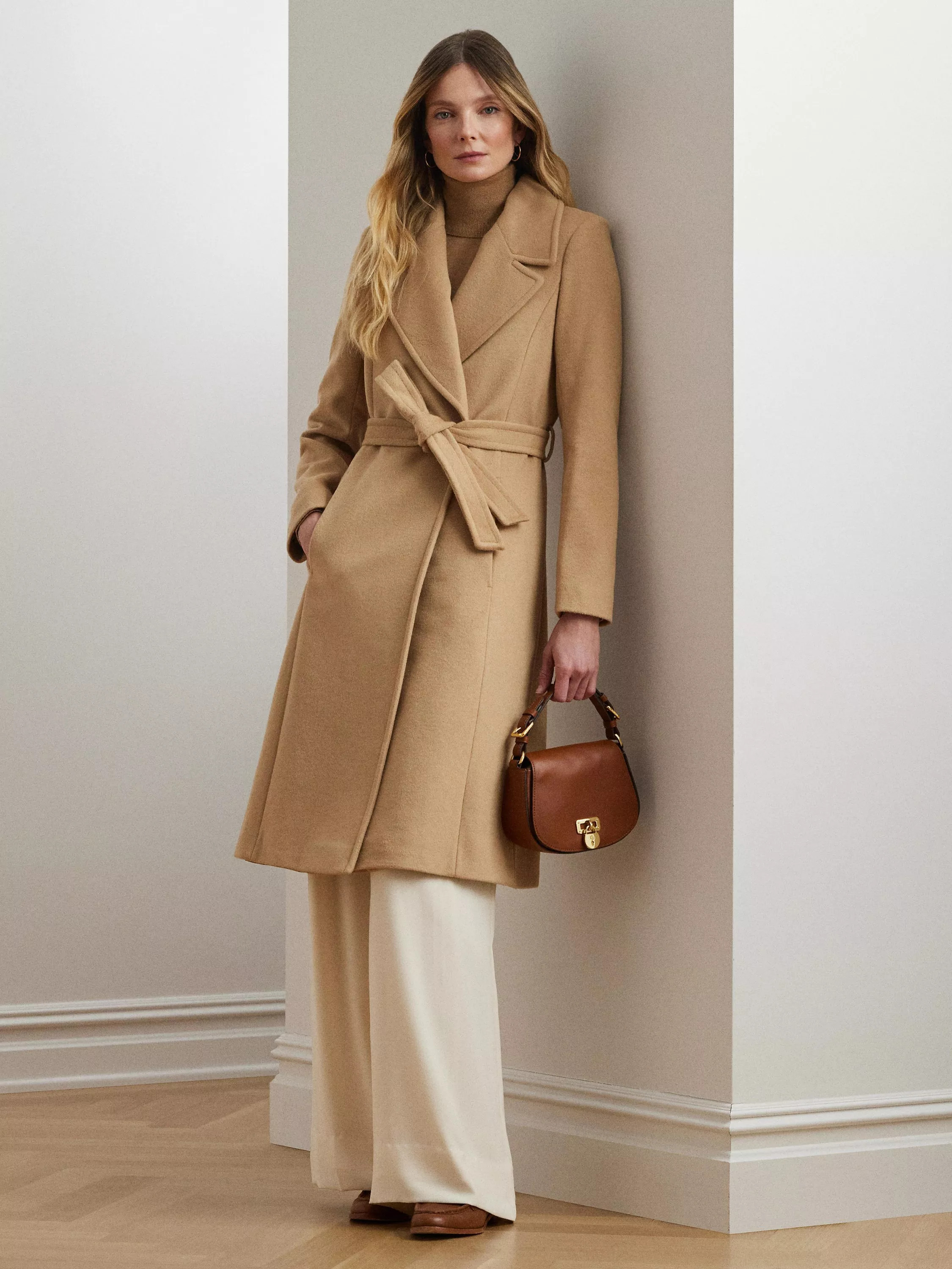 Lauren Ralph Lauren Wool and Cashmere Long Wrap Coat, Camel | John Lewis (UK)