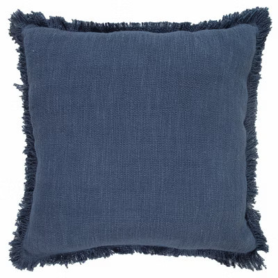 HomeRoots 20" Navy Blue Cotton Throw Pillow with Fringe | Target