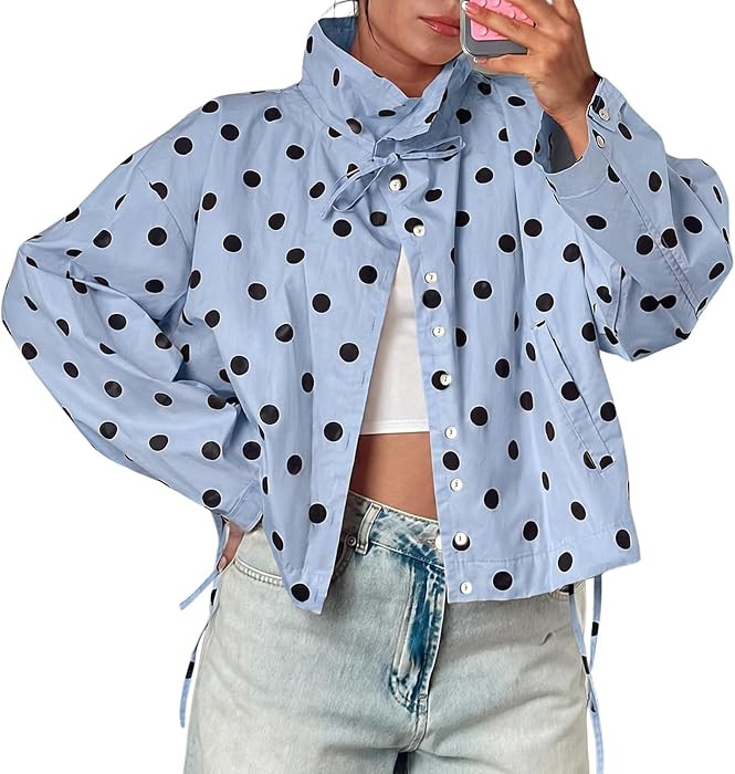 Cicy Bell Womens Polka Dot Short Trench Coat Cropped Stand Collar Jackets | Amazon (US)