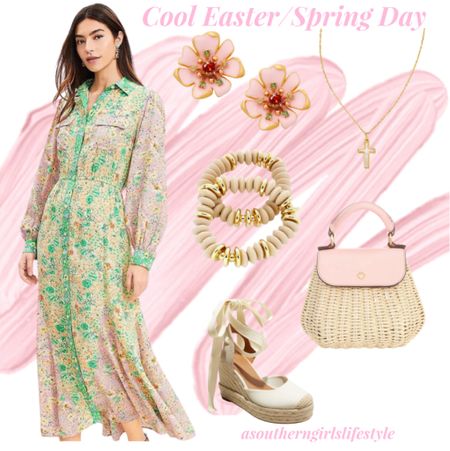Beautiful airy floral shirtdress for a Cool Easter Sunday or Spring Day

Paired with Floral Enamel Earrings, Cross Necklace, Gold Plated & Wood Bracelets, Wicker Bag & Espadrille Wedges

Easter Outfit. Spring Outfit. Loft. Nordstrom. Target. Kate Spade  

#LTKstyletip #LTKfindsunder100 #LTKSeasonal