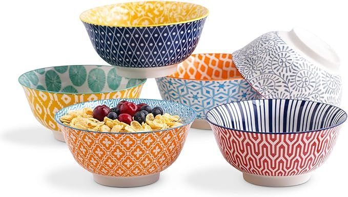 Selamica Porcelain 20oz Bowls Set - Set of 6, 6 inch ceramic bowls for Cereal, Soup, Salad and Pa... | Amazon (US)