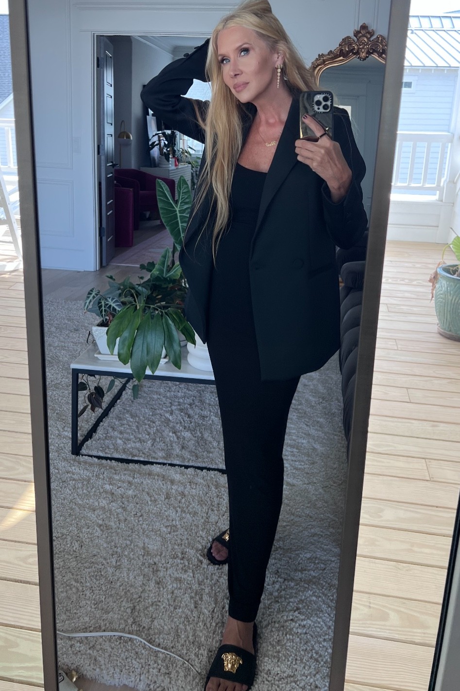 Black good American blazer size small skims tank dress size small dean Davidson gold earrings Versace slides tts  

#LTKshoecrush #LTKworkwear #LTKunder100