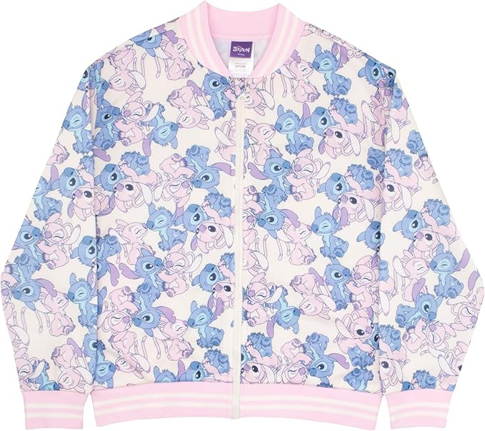 Disney Lilo & Stitch Girl's Zip-Up Varsity Bomber Jacket - Casual Lightweight Coat with Stitch Gr... | Amazon (US)