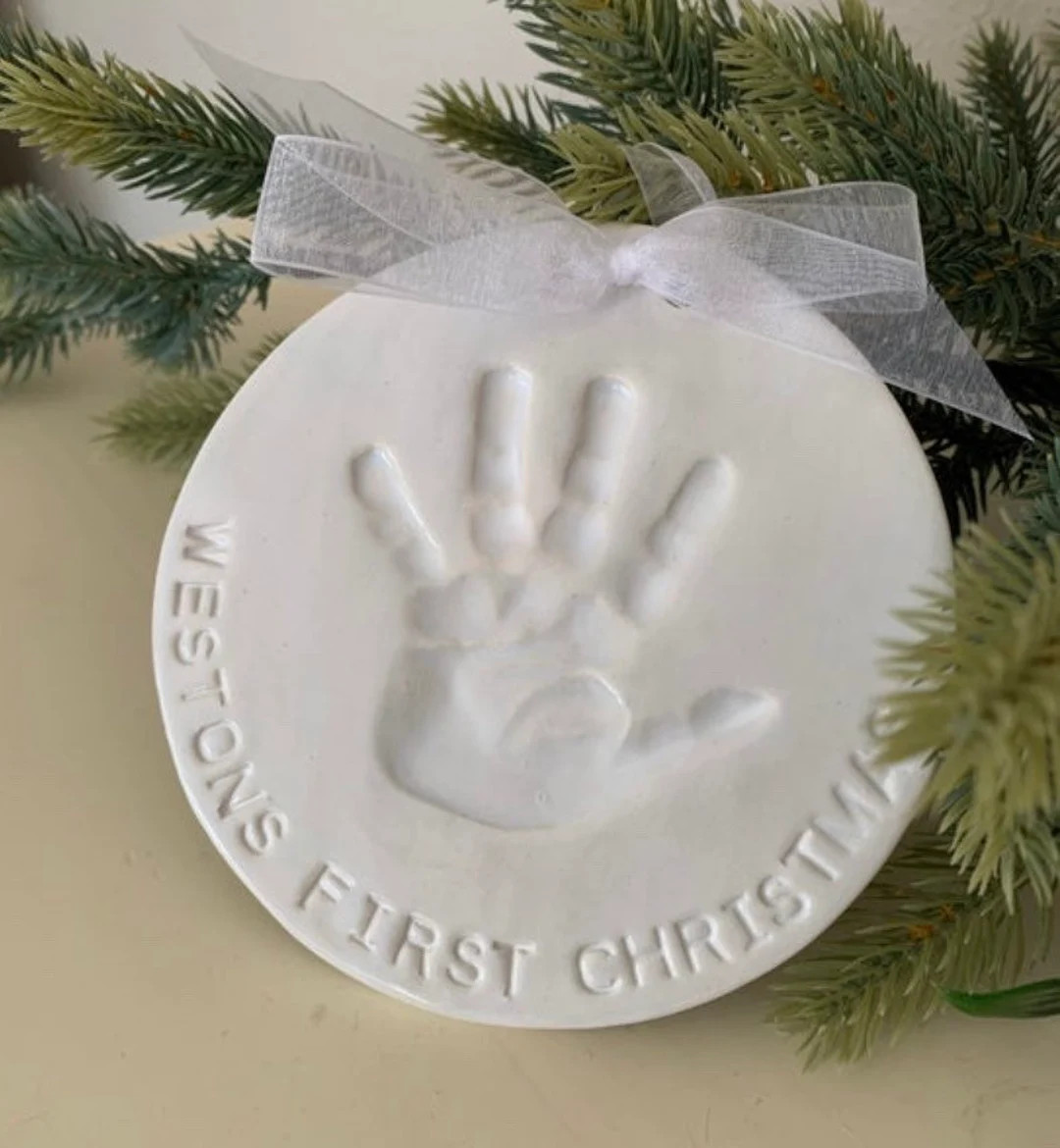 Imprint Hand Print Ornament Keepsake Christmas Ornament Baby Ornament - Handprint Gift Ceramic Me... | Etsy (US)
