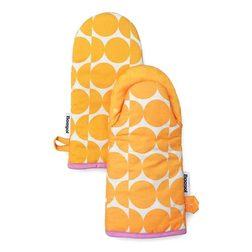 Baagol Non-Slip Cotton Kitchen Oven Mitt Set, Modern and Cute Kitchen Mittens with Non-Slip Silicone Grips and Hanging Loops, 2 Piece, 12" x 5.5" (Tangerine Crush) | Amazon (US)