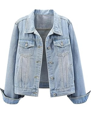 Ladyful Women's Bride Casual Jean Jacket Distressed Ripped Denim Jacket Coat with Pockets | Amazon (US)