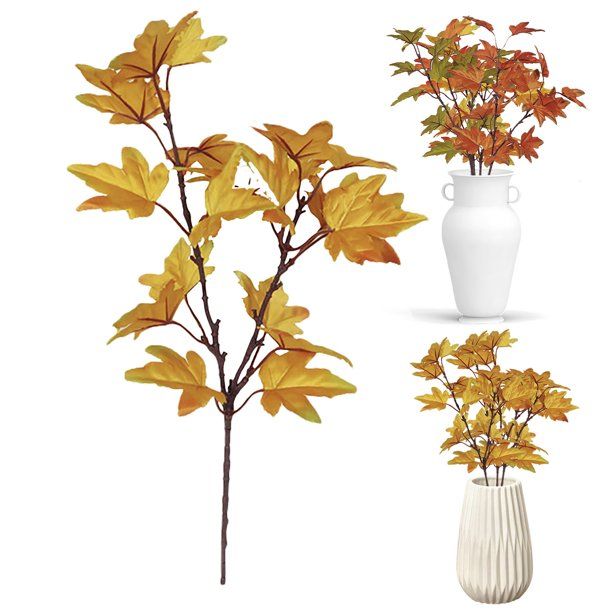 Artificial Maple Leaves Branch Fake Fall Leaves Stems Plants Outdoor For Home Kitchen Thanksgivin... | Walmart (US)